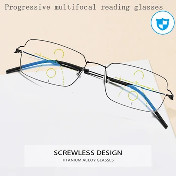 Titaani sulam meeste progressiivne multi-focus square anti-sinine lugemise prillid optiline raami retsepti korea Nr kruvid glasse