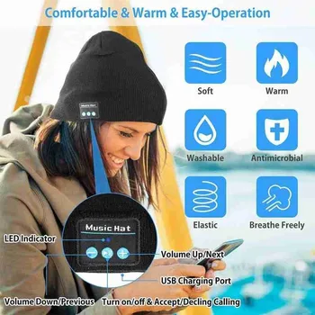 Unisex Traadita Bluetooth-Mütsid V5.0 Helista Muusika Stereo Silmkoelised Bluetooth-Peakomplekti Mütsid Muusika Müts Talvel Traadita Kõrvaklappide Kork