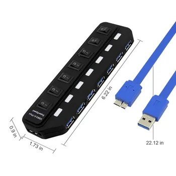 USB HUB 3.0 Super Speed 7 Sadamate Mikro-Multi USB3.0 Splitter, Mille Väline Sisse/Välja Lüliti Power Adapter PC-Tarvikud