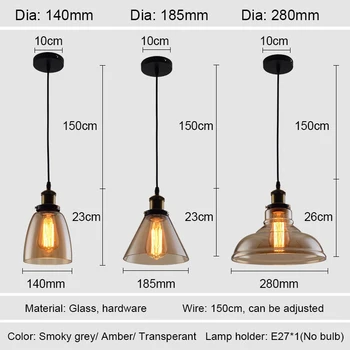 Vintage Ripats Tuled Klaasist Ripats Lamp Loft Põhjamaade Riputada Lamp 28cm Suitsune Hall Tööstus-Lamp Dinning Tuba, Magamistuba, Köök E27