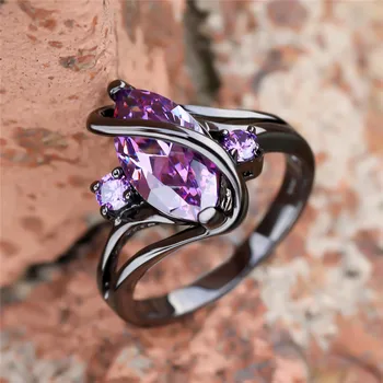 Võlu Naine 14KT Must Kuld Õhuke Rõngas Klassikaline Purple Leaf Crystal abielusõrmus Hõrk Pruut Tsirkoon Engagement Rõngad Naistele