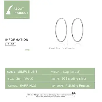WOSTU 925 Sterling Hõbe Suur Ring Hoop Kõrvarõngad Minimalistlik Lihtne Ring Kõrvarõngad Naiste Mood Pool Ehted DXE710