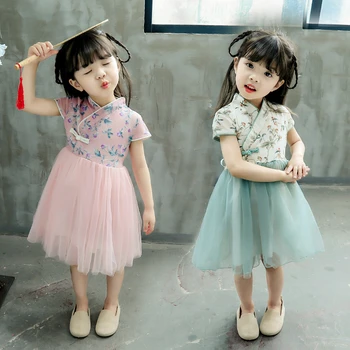 XIAOLUMAO 2020 Tüdrukud, Sinine ja Valge Portselan Kleit Suvel Hiina Stiilis Uus Tulemuslikkuse Printsess Kleit Laste Kanda