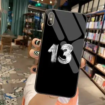 YJZFDYRM Õnnelik Number 13 Cover Must Pehme Telefoni Juhul Karastatud Klaas iPhone 11 Pro XR, XS MAX 8 X 7 6S 6 Plus SE 2020