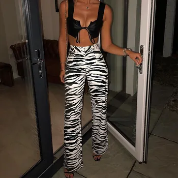 Zebra Triibulised Püksid Trükitud Lahti Püksid Naiste Kõrge Vöökoht Püksid Naiste Streetwear Juhuslik Naine Püksid