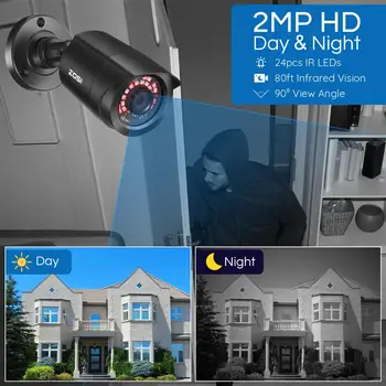 ZOSI 2tk/lot 1080P HD-TVI 2MP CCTV Turvalisus Kaamera ,65ft Night Vision ,Väljas Whetherproof Kodu Valve Kaamera Kit