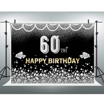 Õnnelik 60. Sünnipäeva Taustaks Silver Sära Teemant, Pärl Kuuskümmend Sünnipäeva Fotograafia Taust Kohandatud Vinüül Banner